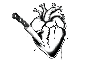 A heart that has a knife in it and shows pain tattoo idea