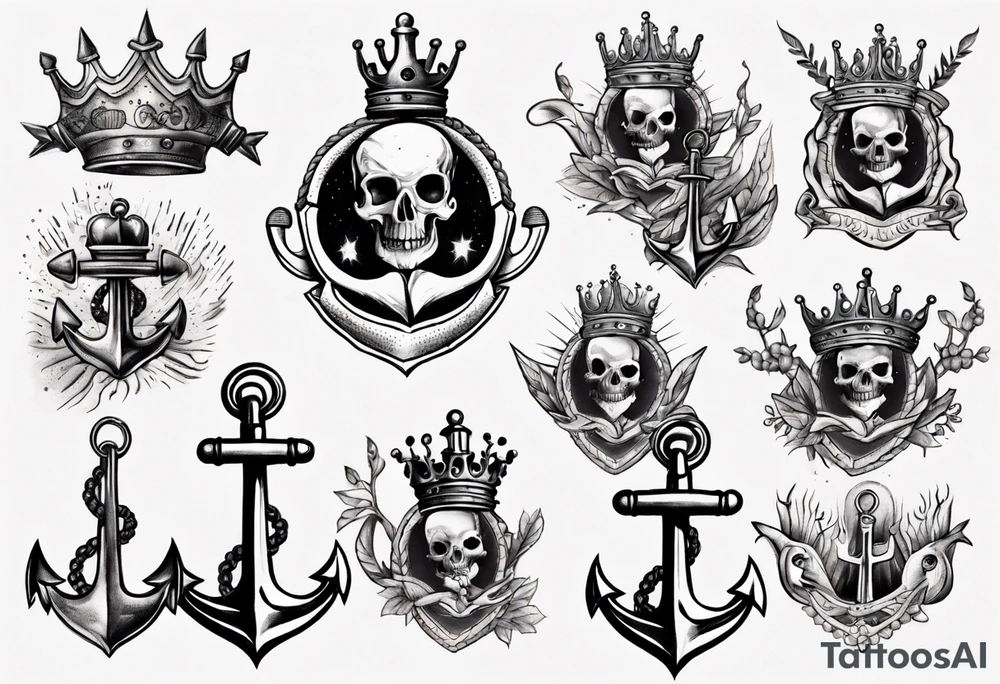 Anchor with a crown on top tattoo idea