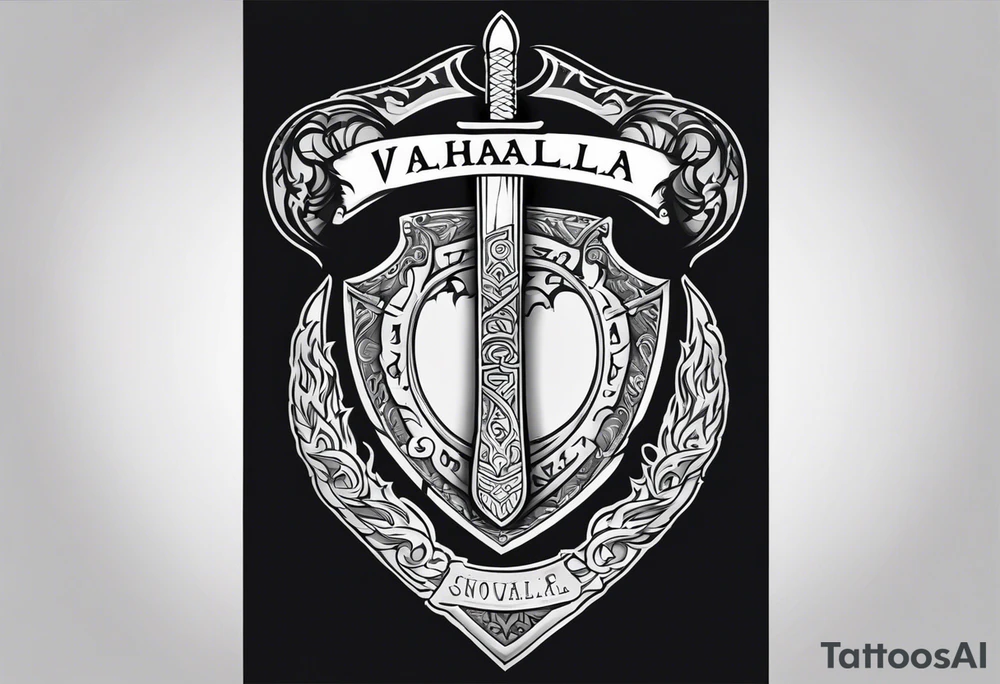 Valhalla sword shield axe fire tattoo idea