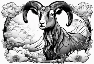 full body goat with kumo clouds in Japanese art style tattoo idea