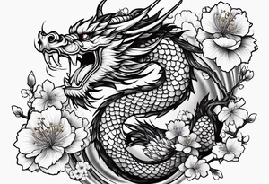 Japanese dragon cherry blossoms tattoo idea