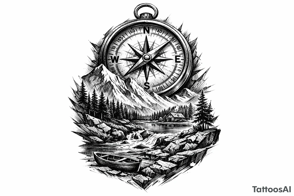 a compass,landscape tattoo idea