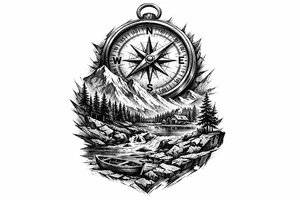 a compass,landscape tattoo idea