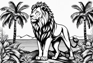lion with palm trees half sleeve tattoo idea