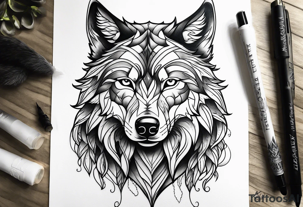 Neotraditional wolf tattoo idea