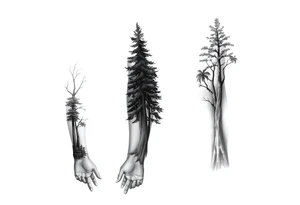 Full are sleeve that starts with trees on the forearm tattoo idea