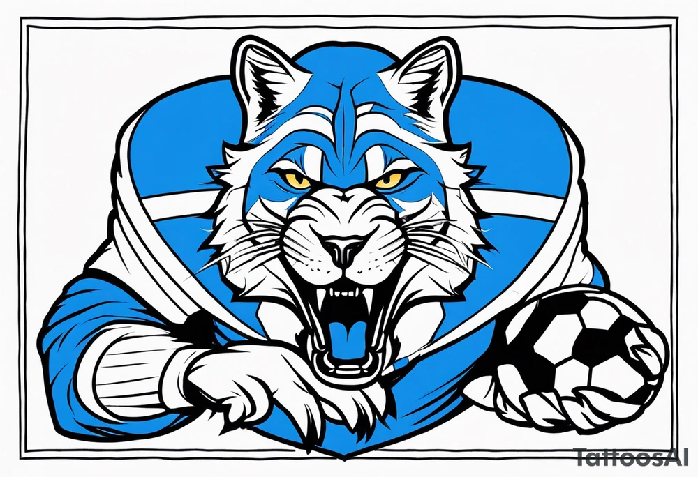 blue wildcat in football attire morphing into jfootball game night tattoo idea