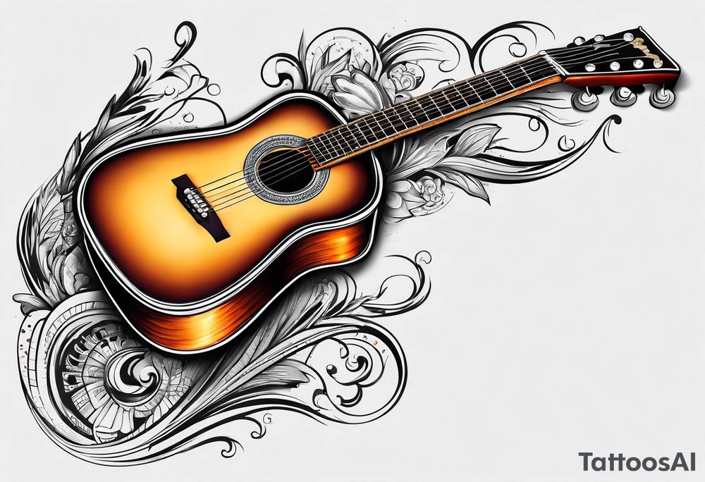 Acoustic guitar design tattoo idea