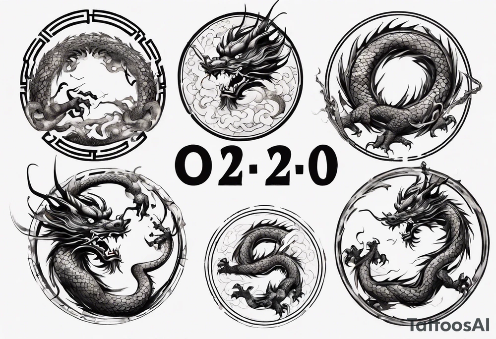 Chinese dragon in a circular shape with "02.03" written on its skin tattoo idea