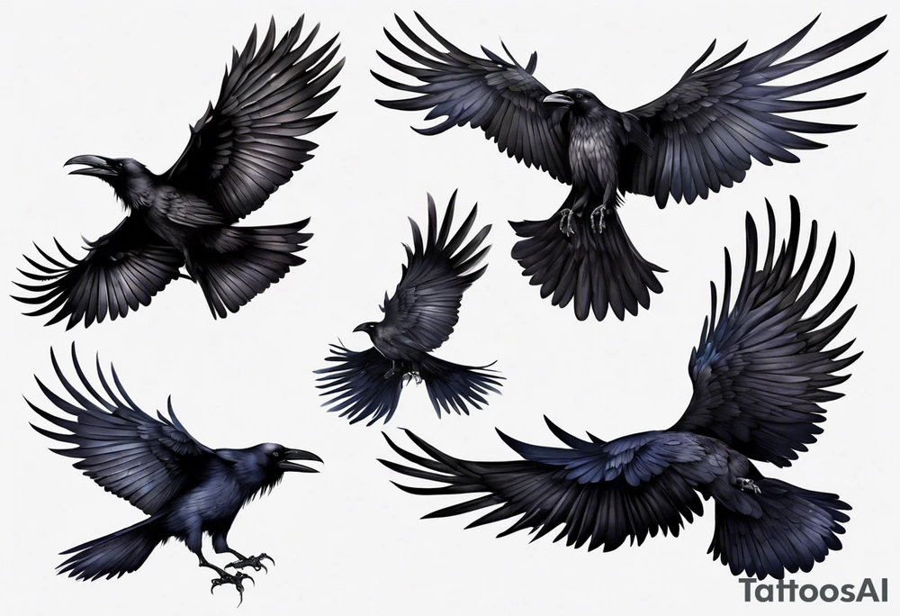 black raven with wings spread tattoo idea