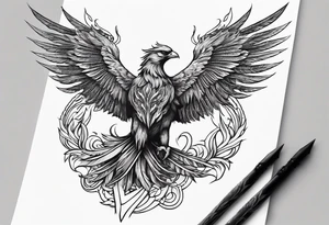 phoenix warrior silhouette with weapons tattoo idea