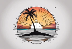 Palm tree with sunset and names in sand tattoo idea