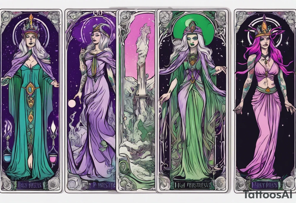 high priestess tarot card purple green blue pink tattoo idea