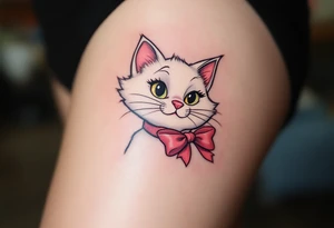 A white cat with a pink bow, Marie from The Aristocats is the ultimate tattoo for feline fans. tattoo idea