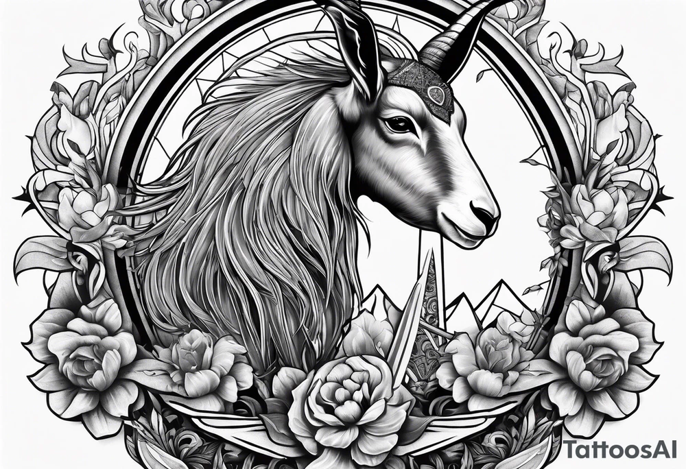 Shoulder/chest tattoo that is Half Goat, Half Kangaroo and has a Yemeni Dagger tattoo idea