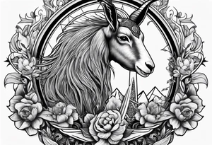 Shoulder/chest tattoo that is Half Goat, Half Kangaroo and has a Yemeni Dagger tattoo idea