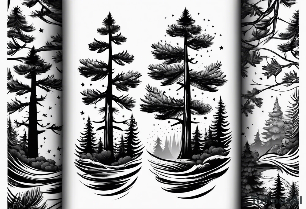 Pine tree turning into flame tattoo idea