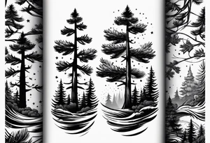 Pine tree turning into flame tattoo idea