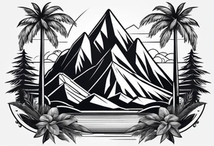 Mountains in a triangle with palm trees tattoo idea