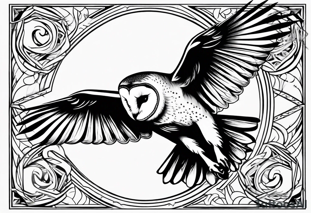 barn owl descending on prey tattoo idea