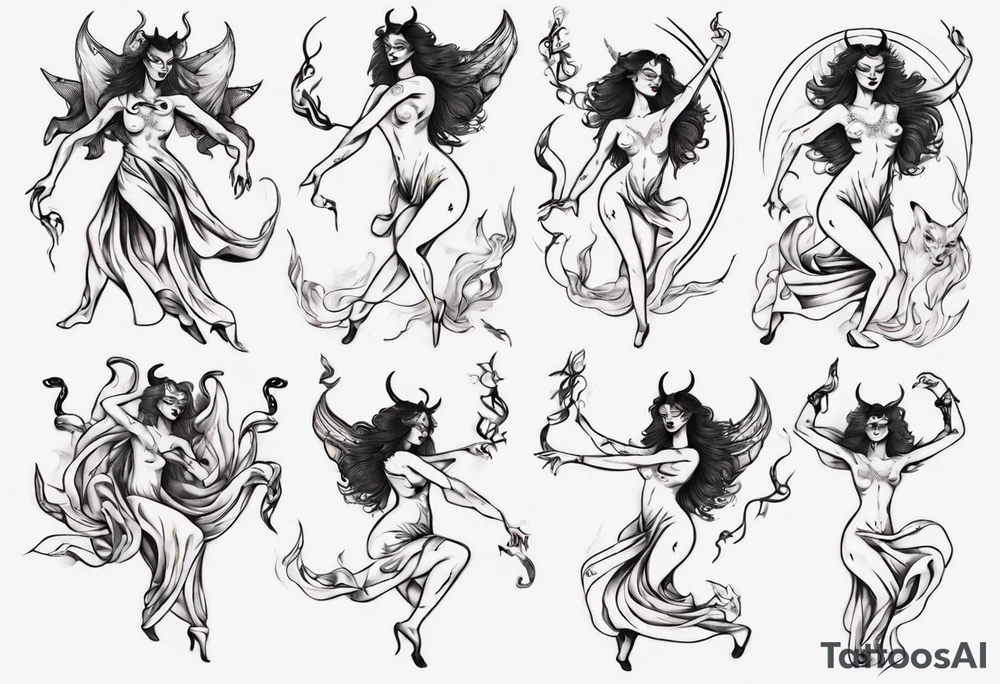 female dancing with the devil delicate tattoo idea