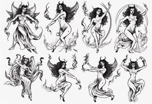 female dancing with the devil delicate tattoo idea