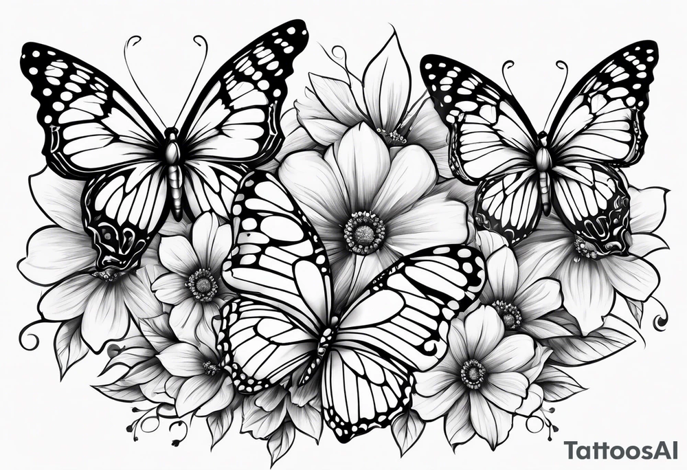 Butterflies flying around trail of flowers tattoo idea
