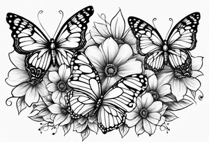 Butterflies flying around trail of flowers tattoo idea