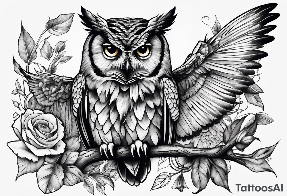 An owl with Dead head moth wings tattoo idea