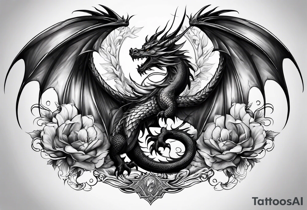 Family of five dragons with wings spread tattoo idea
