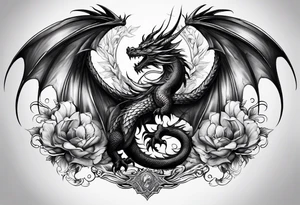 Family of five dragons with wings spread tattoo idea