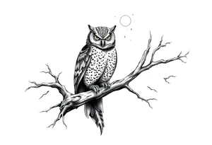 wise owl perched on ancient oak branch under starlit sky tattoo idea