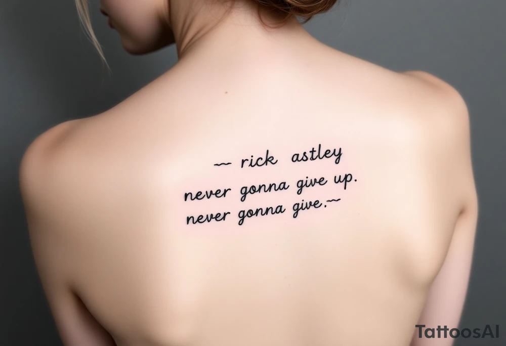 Young Rick Astley Meme Dance and Never Gonna Give You Up text tattoo idea