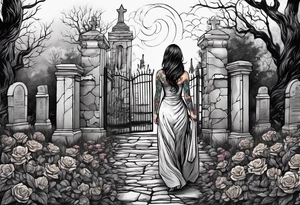 Woman walking out of a graveyard  leaving her old terrifying past behind her tattoo idea