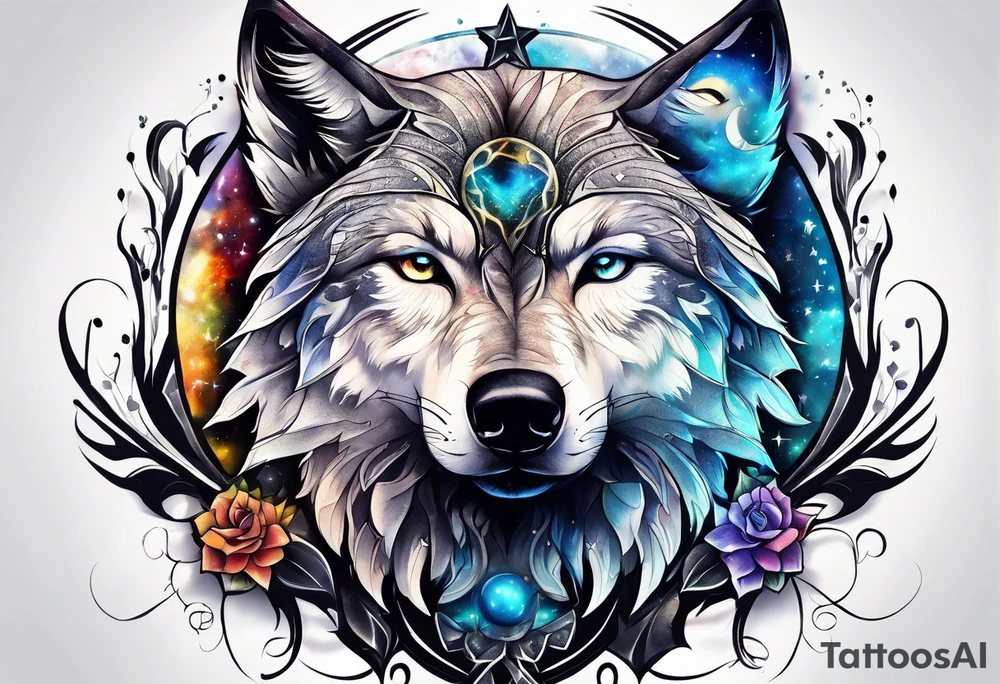 Constellation, two animal wolf tattoo idea
