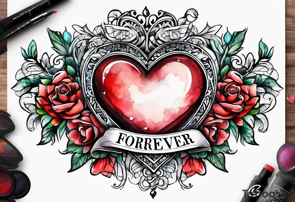 Heart with banner that says Anjay + Gurbux Forever tattoo idea