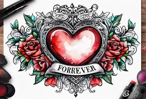 Heart with banner that says Anjay + Gurbux Forever tattoo idea