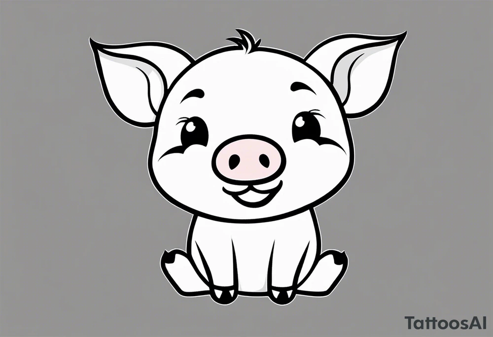 very cute happy piglet with small ears.
outline only.
black and white only.
only show the piglet. no extra lines or decoration.
no black shading.
draw only with very thin lines (1px)

should look like a tattoo that will only take 2 minutes to draw tattoo idea