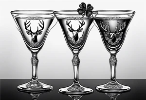 two glasses cheersing, one glass has a shamrock on it, the others a set of antlers tattoo idea
