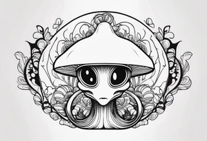 Alien head, mushroom, cartoon tattoo idea