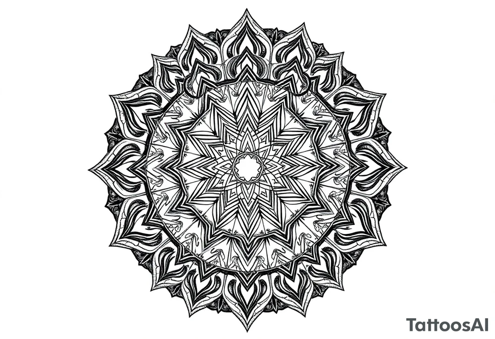 intricate mandala with sacred geometry and cosmic elements tattoo idea