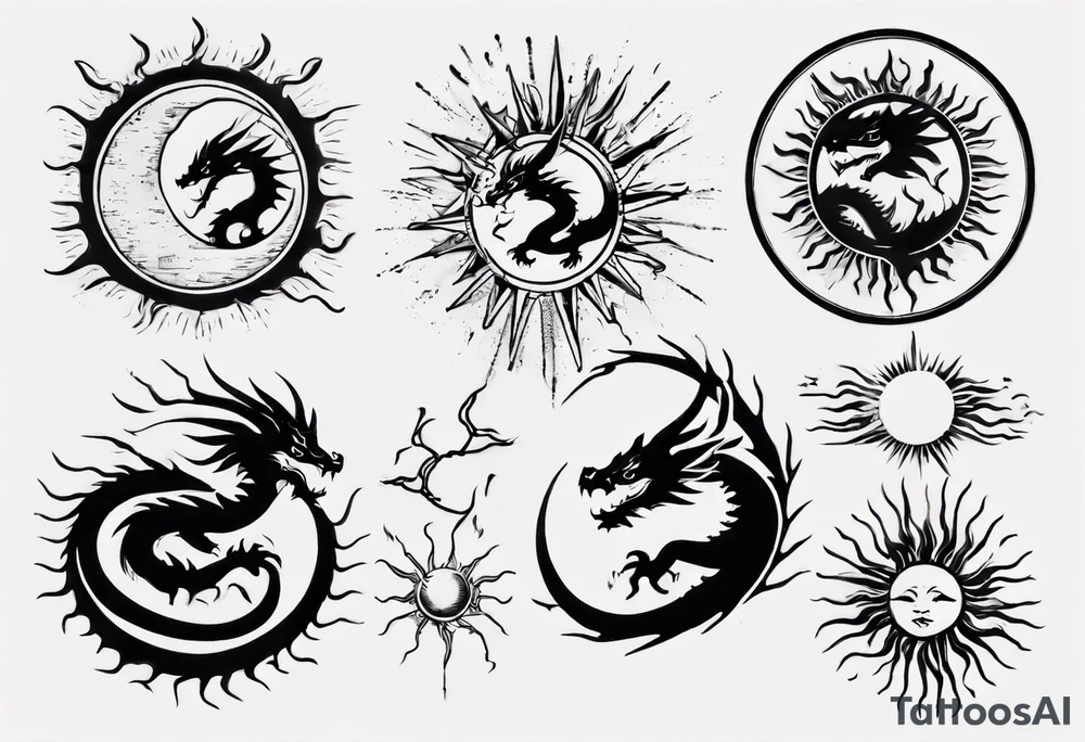 Dragón with the sun tattoo idea
