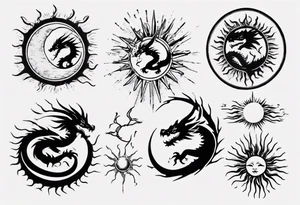 Dragón with the sun tattoo idea