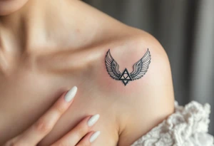 A triquetra surrounded by angelic feathers, symbolizing divine protection and purity. tattoo idea