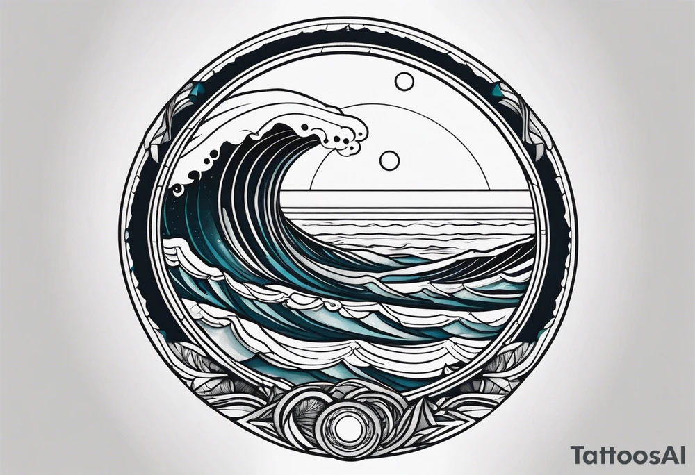 I want a tattoo of the ocean in a circle with more waves looking out at the ocean tattoo idea