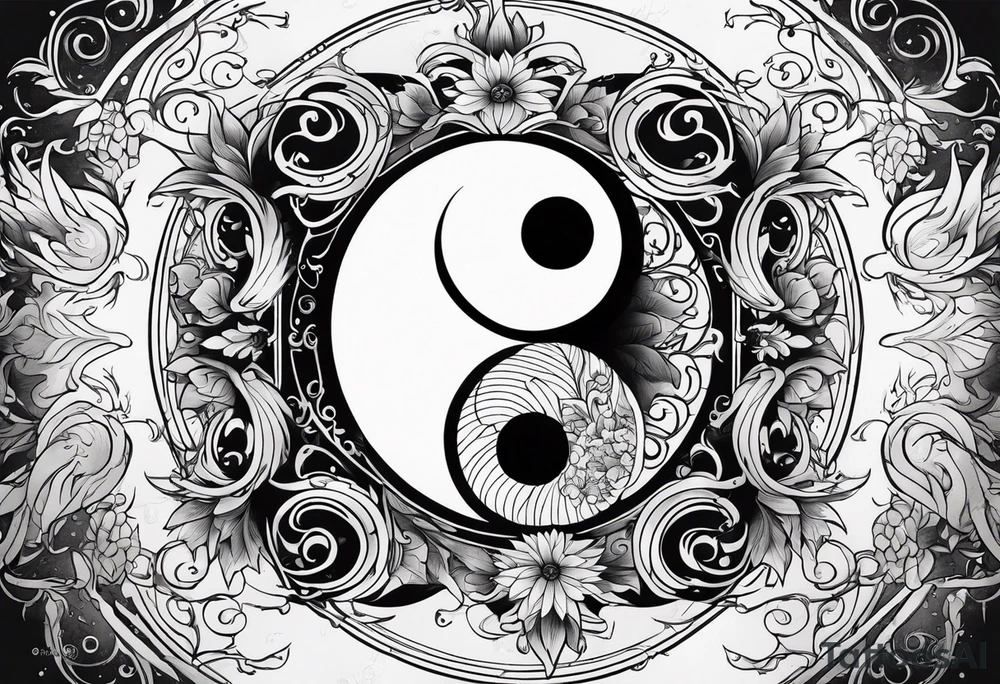 yin yang with fire and water and technology and nature tattoo idea