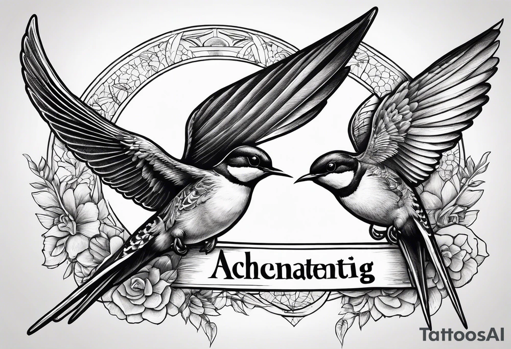 Two flying swallows with the word achentachetig tattoo idea Two flying swallows with the word achentachetig tattoo idea