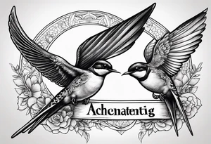 Two flying swallows with the word achentachetig tattoo idea