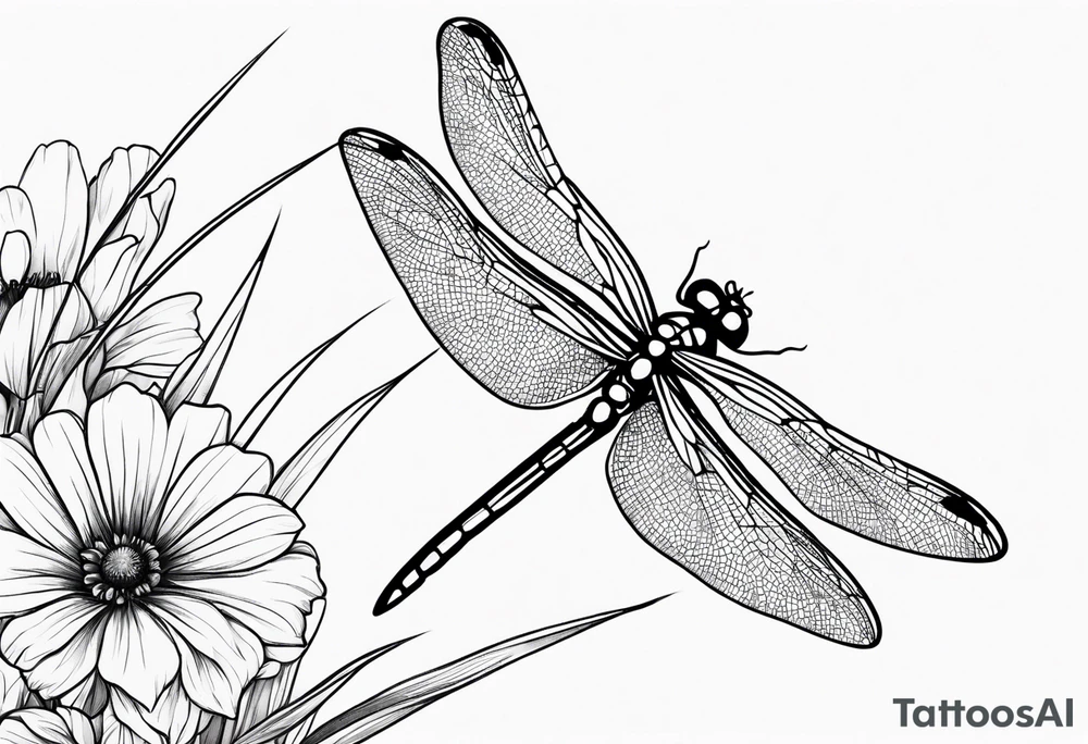 Dragonfly in flight wildflowers simplistic minimalist tattoo idea Dragonfly in flight wildflowers simplistic minimalist tattoo idea