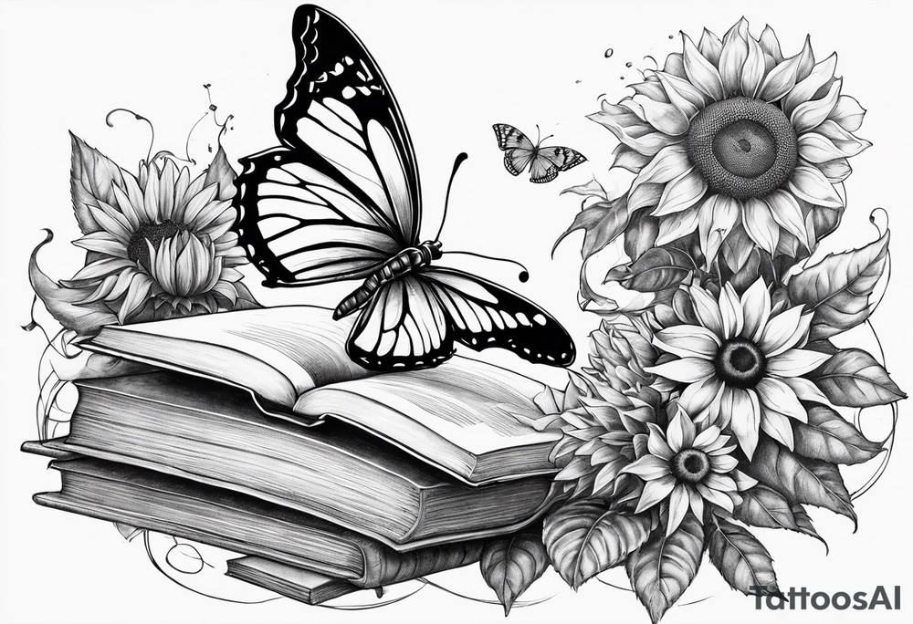 Butterfly, sunflower, book, fly, fish tattoo idea